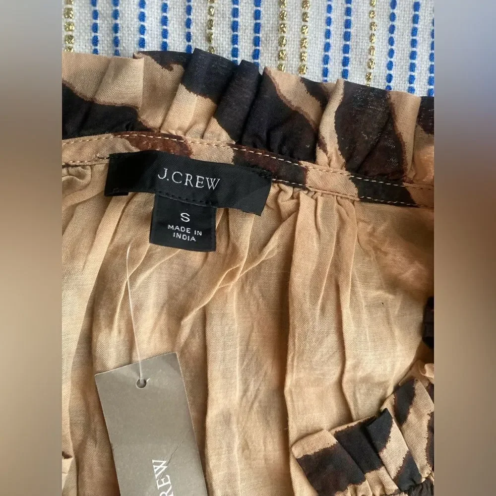 J. Crew Midi  Dress Women's Zebra Print Smocked Waist Short Sleeve Sz Small  NWT